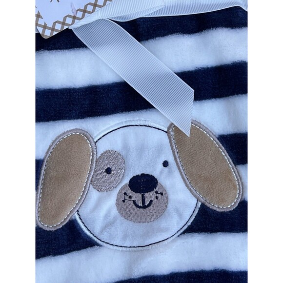 Zak & Zoey Baby Blanket Puppy Dog Face Blue White Stripes Fleece Lightweight New - Picture 2 of 3